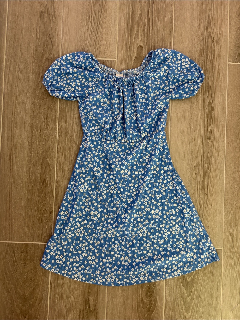 Zara Blue Floral Puff-Sleeve Teens Dress